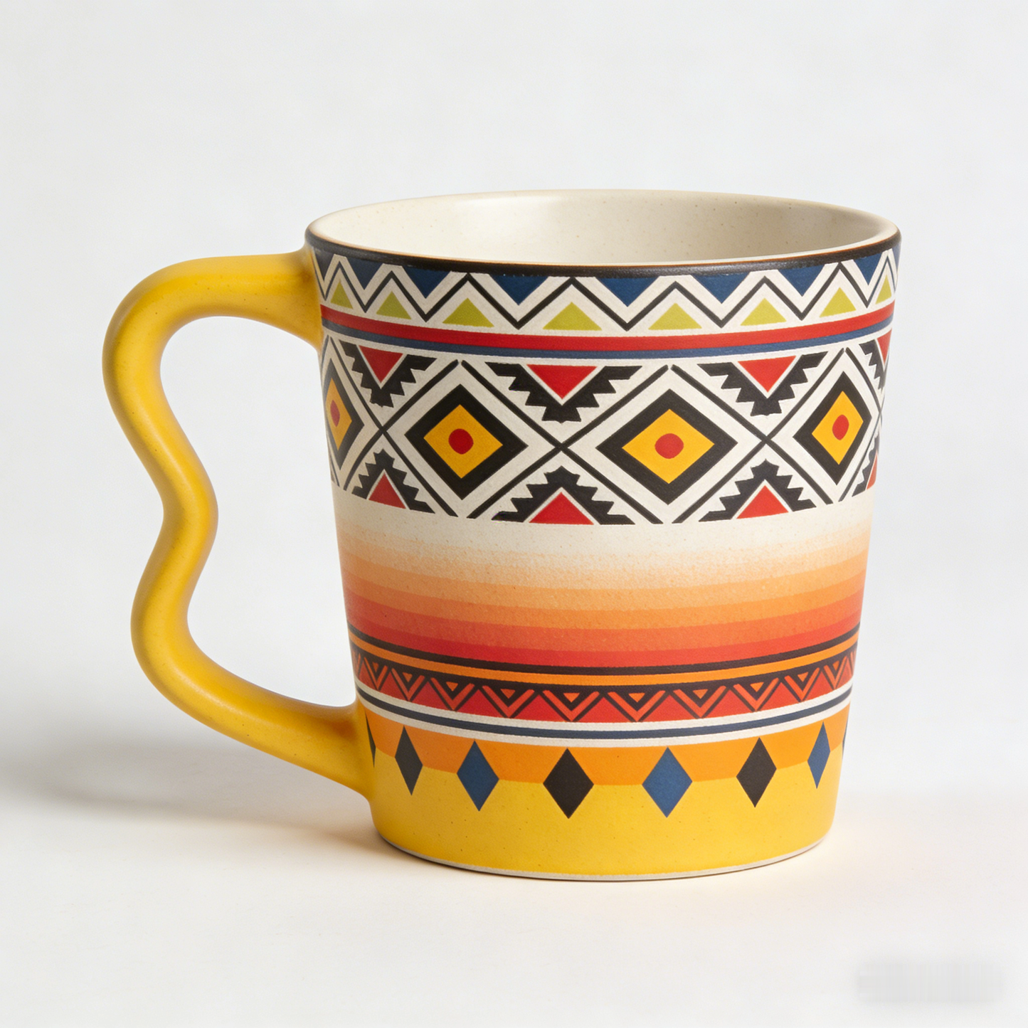 ☀️ “Bohemian Sunset Tribal Mug” – 16 Hours Artisan Stamping | Ethnic Pattern Lattice × Warm Amber Gradients × Ergonomic Yellow Handle 🏜️✨