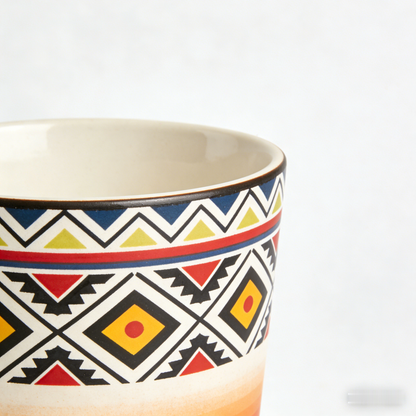 ☀️ “Bohemian Sunset Tribal Mug” – 16 Hours Artisan Stamping | Ethnic Pattern Lattice × Warm Amber Gradients × Ergonomic Yellow Handle 🏜️✨